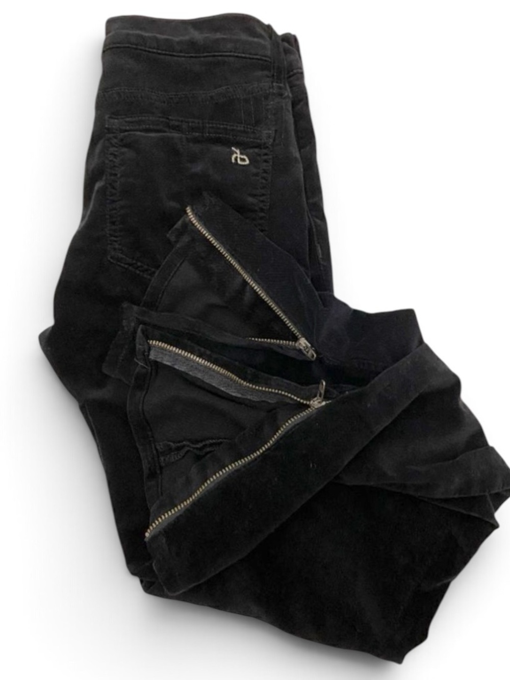 Rag & Bone Black Velvet Zipper Ankle Skinny Fit Jean